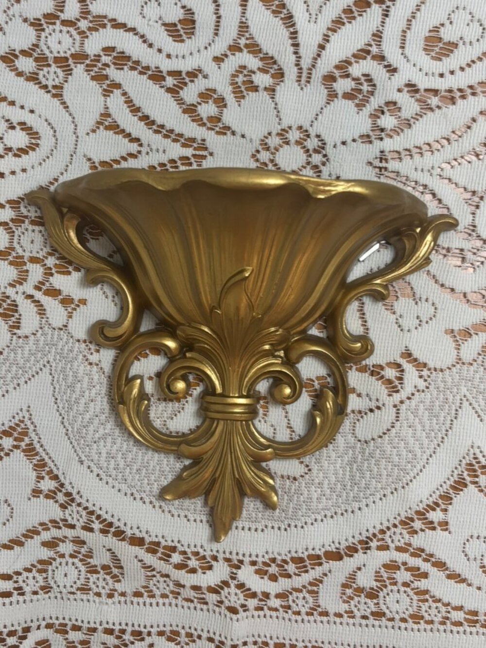 VTG Dart Ind Gold Fleur De Lis Wall Pocket Planter Sconce Hollywood Regency
